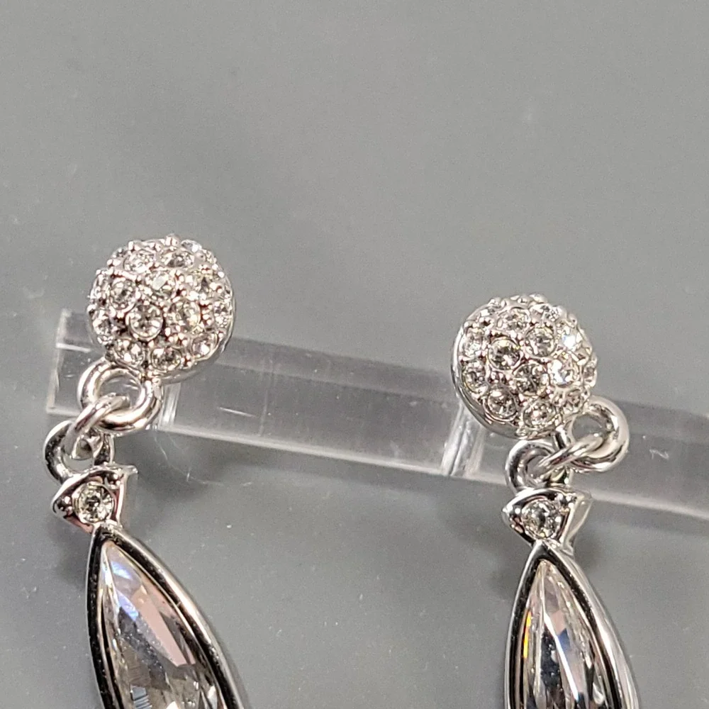 Swarovski Crystal Drop Earrings Women Silver Tone Marquise Pave Dangle Elegant